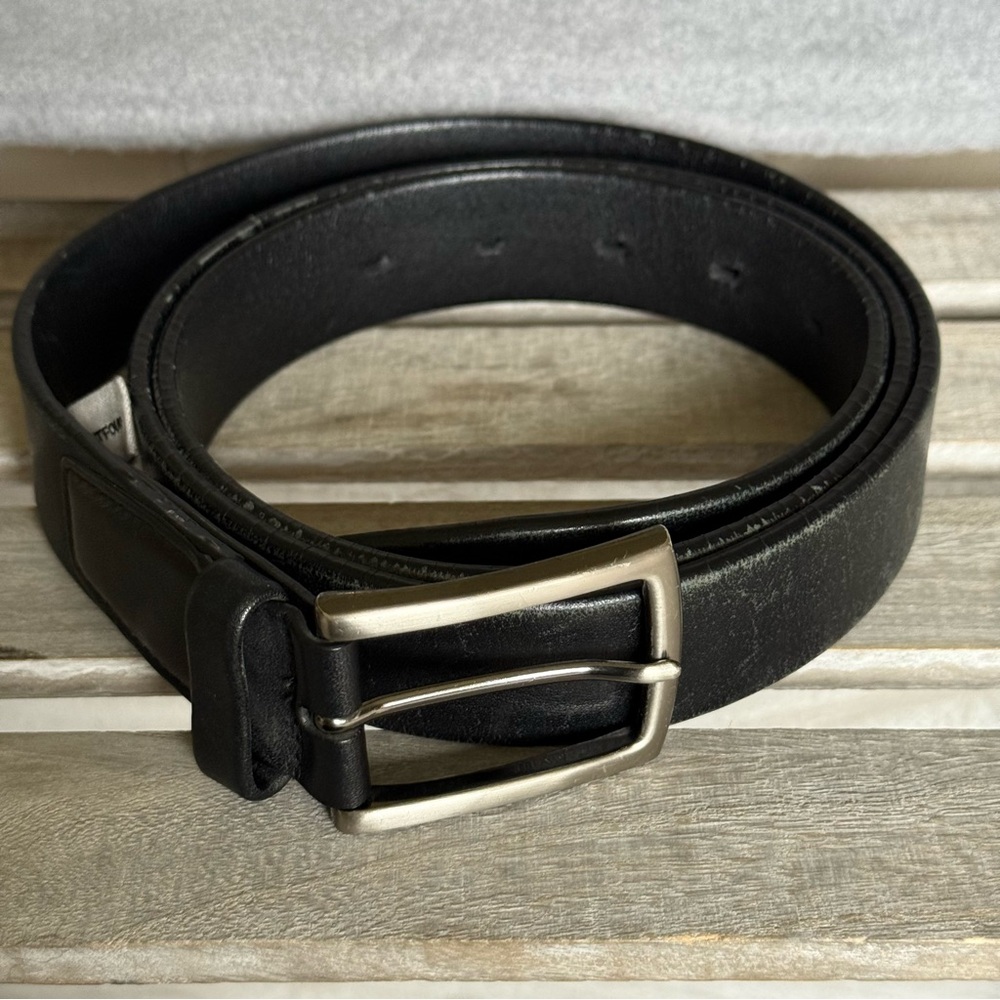 Perry Ellis Portfolio Men's Black Full‎ Grain Cowhide Belt Silver Buckle 44